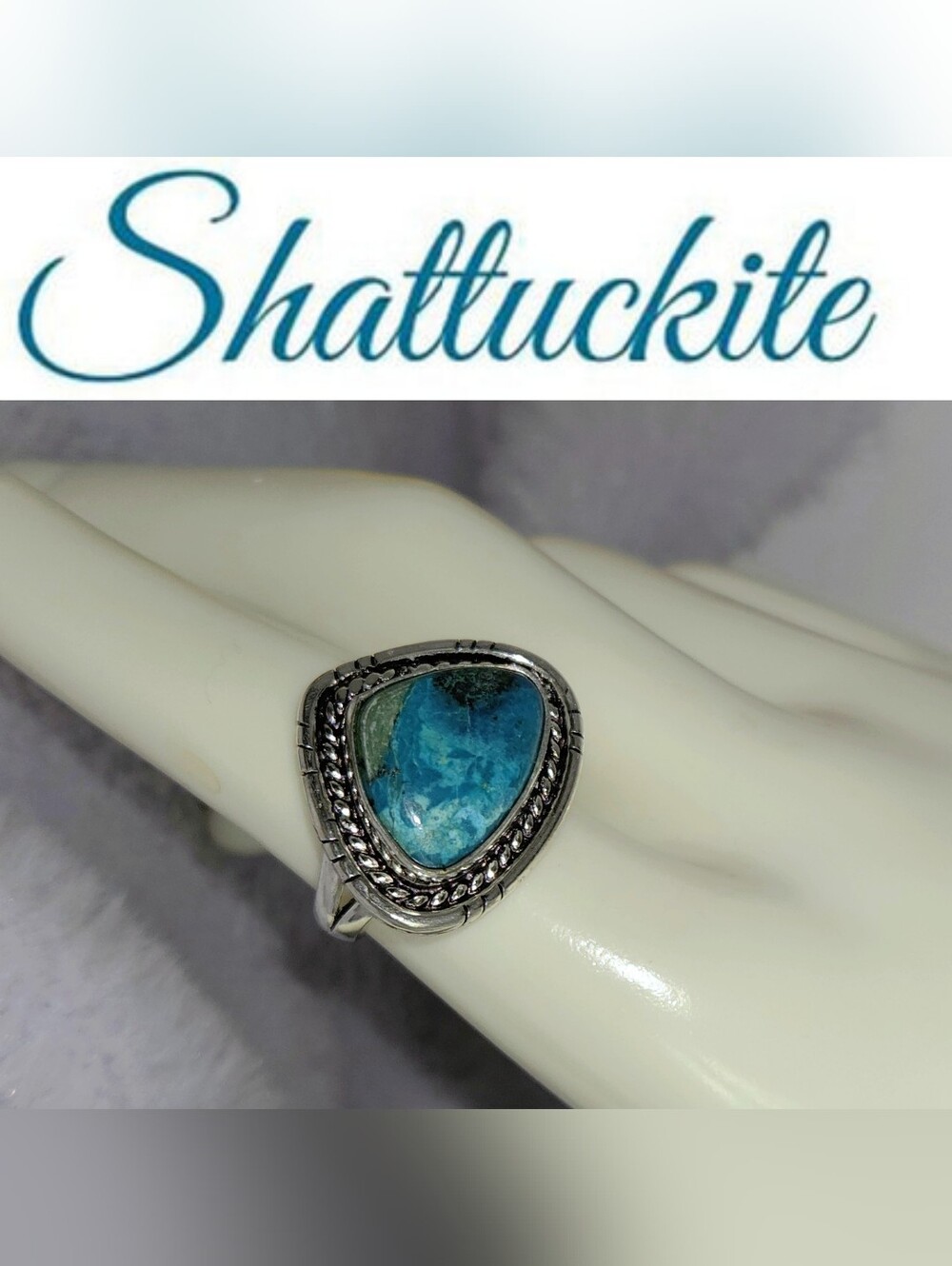 Memorizing Natural Shattuckite Gemstone Dainty Handmade Halo Ring - Picture 4 of 11